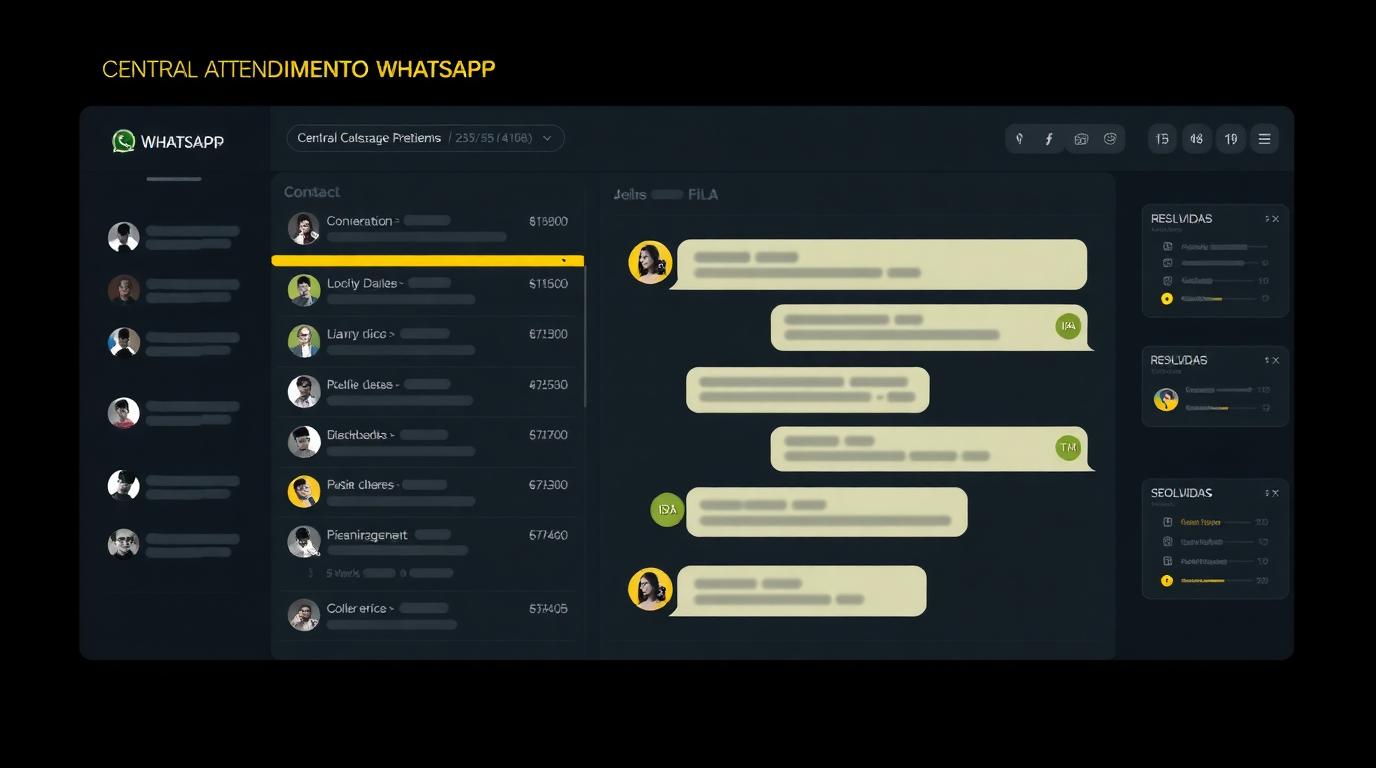 Central de Atendimento, dashboard de agentes no WhatsApp com contatos, conversas resolvidas e escalações em tempo real