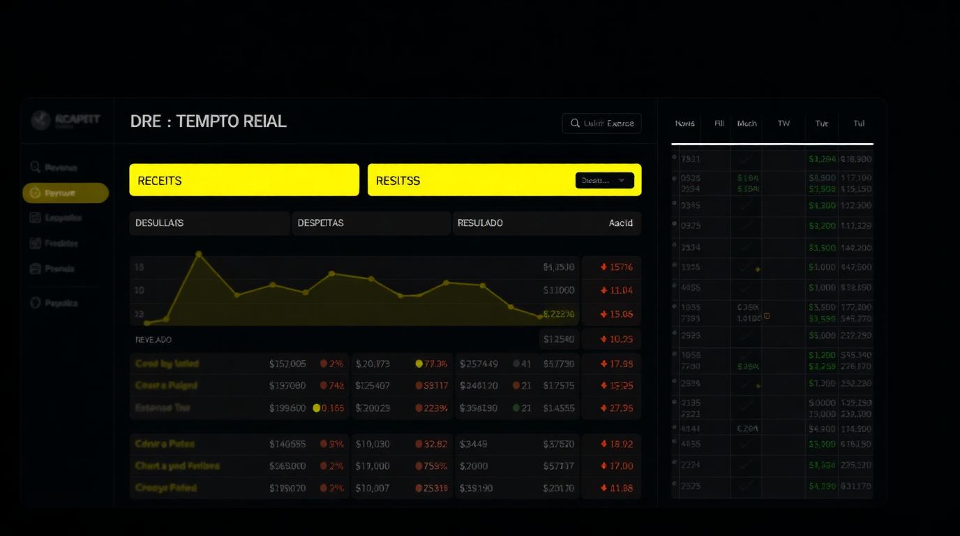 Central Financeira, dashboard com DRE em tempo real, receitas e despesas categorizadas pela IA